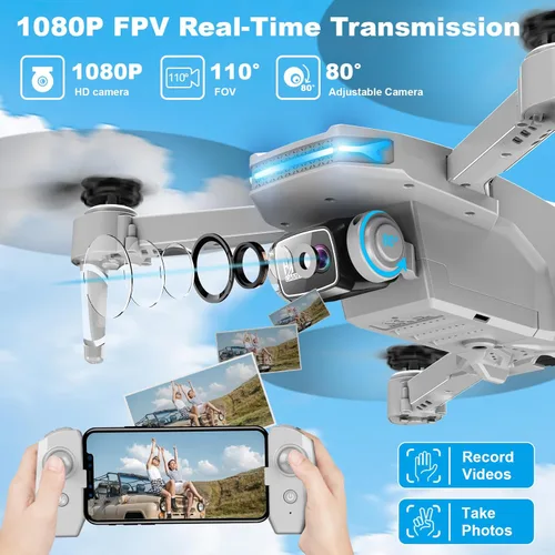 Miniatura 2 de Drone con cámara 1080P - Cuadricóptero plegable con control de gestos, giro 3D, inicio de una tecla, parada de emergencia, 2 baterías, más fácil