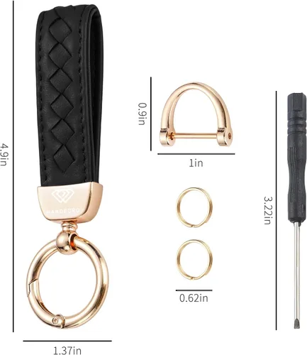 Miniatura 8 de Hamdecro Llavero de cuero genuino para automóvil, llaves de oveja tejidas a mano para mujeres, soporte universal para llavero con rotación de 360