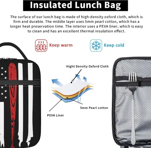 Miniatura 5 de Miaoquhe Lonchera de béisbol para hombres, bolsa de béisbol con bandera estadounidense para mujeres, bolsa de almuerzo para niños, bolsa de almuerzo