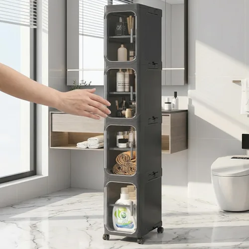 Miniatura 7 de KHNR Armario de almacenamiento de baño delgado de 3 niveles, gabinetes de almacenamiento plegables, almacenamiento de baño estrecho, organizador