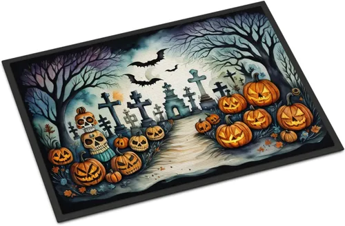 Miniatura 78 de Caroline's Treasures DAC2223MAT - Felpudo espeluznante de Halloween con gato negro de 18 x 27 pulgadas, tapete para puerta delantera