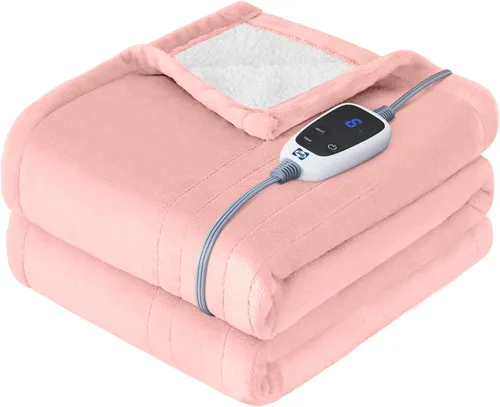 Miniatura 14 de Manta eléctrica SEALY tamaño King, manta térmica de franela y Sherpa con 10 niveles de calor y apagado automático de 1-12 horas, manta cálida