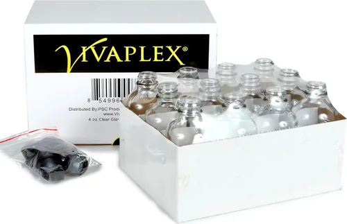 Miniatura 3 de Vivaplex, 12, botellas de vidrio transparentes, de 4 onzas, con tapas
