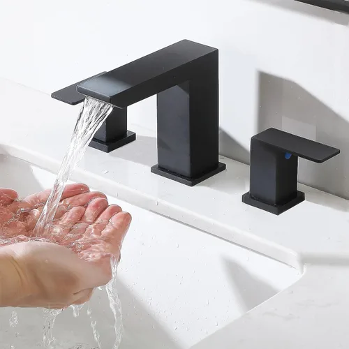 Miniatura 6 de VCCUCINE - Grifo de baño de cascada negro de 8 pulgadas, grifo de lavabo de baño extendido de 3 orificios, grifos de baño de tocador modernos negro