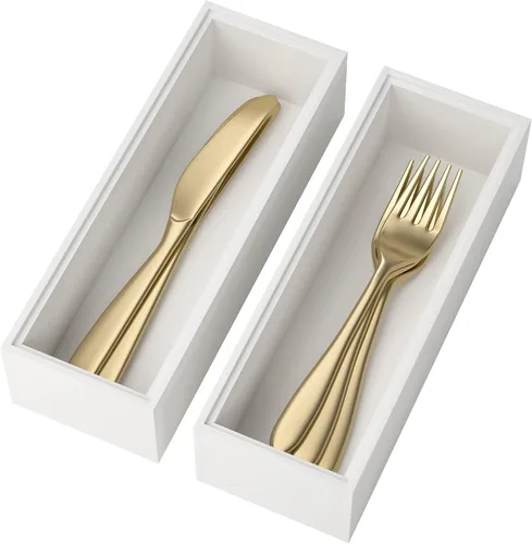 Miniatura 20 de Lixple Organizador de Cajón de Bambú, Pequeño Organizador de Cubiertos para Cajón de Cocina, Organizador de Utensilios Apilable, 2 Piezas