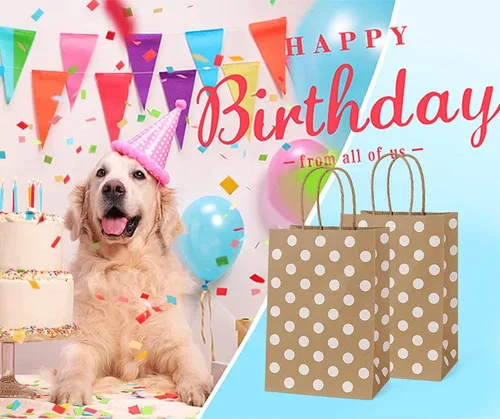 Miniatura 3 de BagDream Pequeñas bolsas de regalo de papel 25pcs 5.25x3x8 pulgadas con asas, bolsas de fiesta de compras reciclables Kraft Brown Dot Marrón