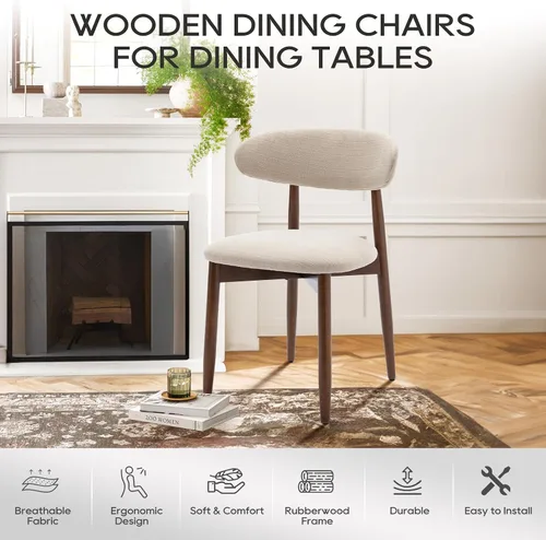 Miniatura 9 de COLAMY Juego de 6 sillas de comedor de madera, silla de comedor tapizada en tela moderna, sillas laterales de cocina de granja con reposapiés, beige