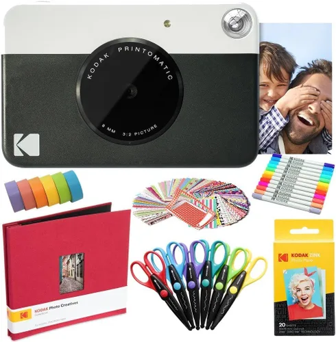 Miniatura 9 de Kodak Printomatic - Paquete de arte para cámara instantánea (azul) + papel Zink (20 hojas) + álbum de recortes de tela de 8 x 8 + 12 marcadores