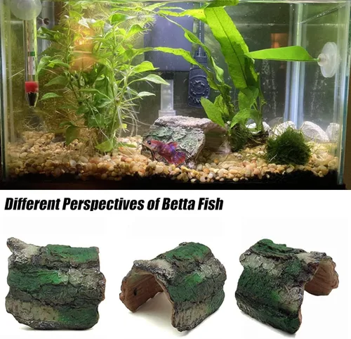 Miniatura 2 de Paquete de 2 adornos de tronco de árbol hueco de resina de tronco de betta, escondite de acuario, cueva de reptil, tarántula, decoración de tanque