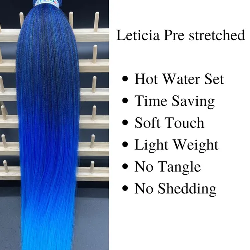 Miniatura 5 de Cabello estirado de fibra Kanekalon para trenzar, color azul degradado
