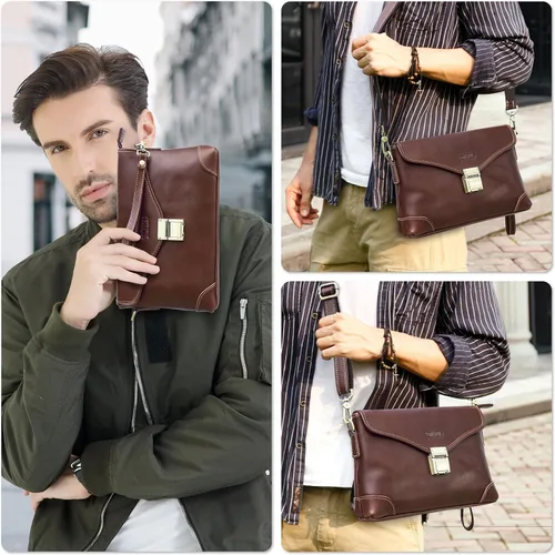 Miniatura 39 de Funda de piel de grano superior para hombre y mujer, múltiples bolsillos/ranuras, RFID de gran capacidad para tarjetas, cheques, dinero, pasaporte