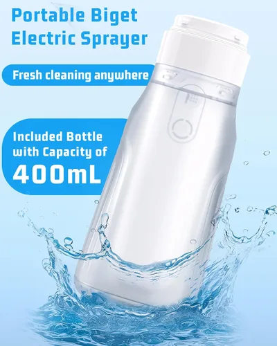 Miniatura 5 de Bidé portátil para viajes con botella de 13.5 fl oz, bidé eléctrico recargable de viaje con 3 modos de presión, rociador de bidé de mano impermeable