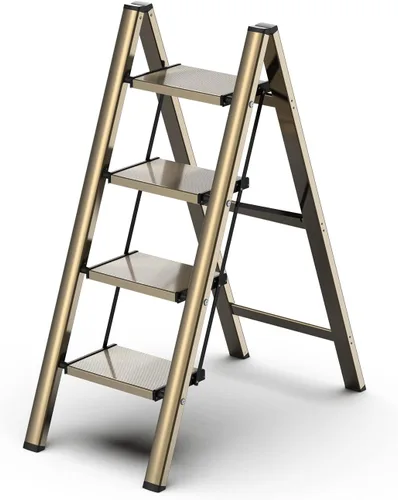 Miniatura 18 de Escalera de 2 escalones, taburete plegable de aluminio de 2 escalones con pedal antideslizante resistente y ancho, escalera portátil ligera para uso