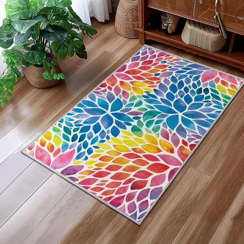 Miniatura 8 de Alfombra abstracta de arco iris pequeña de 2 x 3 pulgadas, alfombra de entrada colorida de dalia multicolor, tapete antideslizante y lavable a