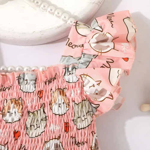 Miniatura 4 de Vestido de verano para niña pequeña, vestido de dinosaurio con volantes, cuello halter, sin mangas, con vuelo, vestido de tutú de playa casual