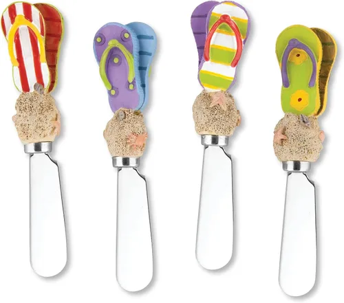 UP UPware - Sandalias de playa para esparcidores de queso, asas de resina pintadas a mano con cuchillas de acero inoxidable para untar queso crema,