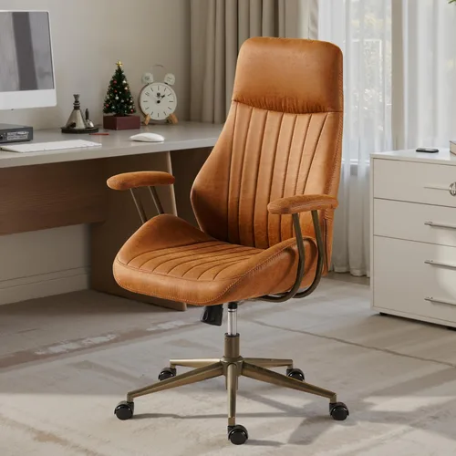 Miniatura 11 de Silla de escritorio de oficina en casa, silla de oficina moderna de mediados de siglo con soporte lumbar ajustable, silla ejecutiva de altura Marrón
