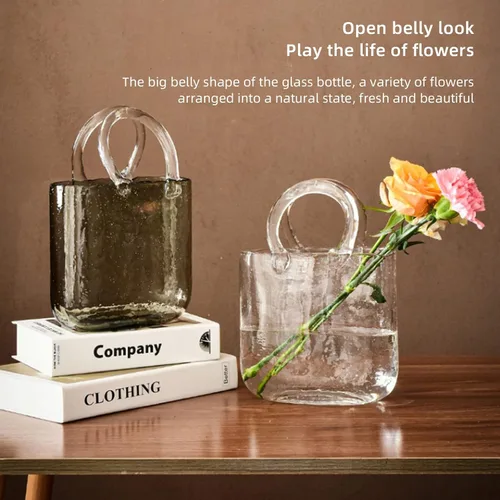 Miniatura 5 de Jarrón de vidrio para flores, florero de bolsa de vidrio, cesta de mano hecha a mano, bolso de burbujas creativo, florero de flores