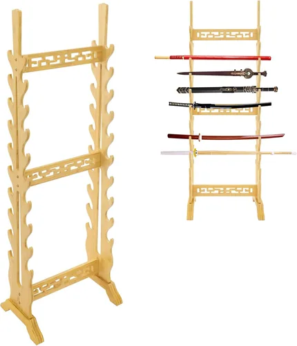 Miniatura 9 de Katana - Soporte para espada Soporte de piso de exhibición de espada de 20 niveles Soporte de bambú samurái Katana Soporte de piso resistente