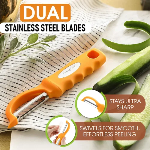 Miniatura 2 de Spring Chef Pelador de Verduras Giratorio Premium, Mango de Agarre Suave y Cuchillas de Acero Inoxidable Ultra Afiladas - Pelador de Cocina Perfecto