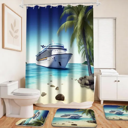 Miniatura 27 de Cool Modern - Juego de portaaviones para niños con cortina de ducha náutica militar y alfombras de 20 x 31 pulgadas, accesorios de baño, decoración
