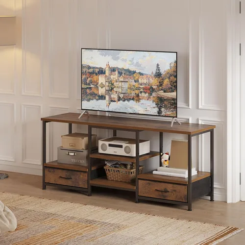 Miniatura 9 de DUMOS Soporte de TV de 47 pulgadas para televisores de 55 pulgadas, centro de entretenimiento con estación de carga (2AC+USB + tipo C), mesa consola