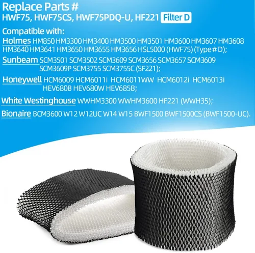 Miniatura 4 de Alocs HWF75 - Filtro humidificador D de repuesto para Holmes - HM3500 HM3600 HM3650 HM3655 HM3656; Honey-Well HCM6009; Sunbeam SCM3501 SCM3609
