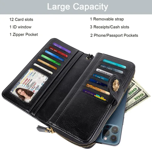 Miniatura 3 de Coco Rossi Billeteras para mujer con múltiples tarjetero, cartera de embrague, tarjetero, organizador de tarjetas para mujer con correa