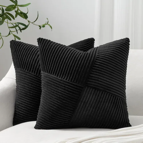 Topfinel Juego de 2 fundas de almohada decorativas negras de 16 x 16 pulgadas para sofá, cama, decoración rústica estilo bohemio para el hogar,