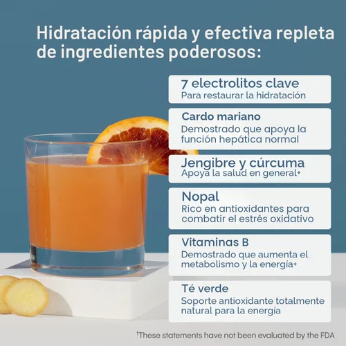 Miniatura 4 de Hydralyte Soporte Hepático + Mezcla de Electrolitos con Cardo Mariano, Cúrcuma, Jengibre, Nopal, Extracto de Té Verde Formulado para Rehidratación