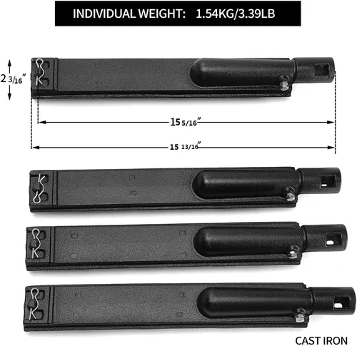 Miniatura 2 de Kit de tubo de quemador de hierro fundido para parrilla de gas Jennair 720-0061, 720-0062, 720-0063, Nexgrill 720-0671, 720-0165, modelos