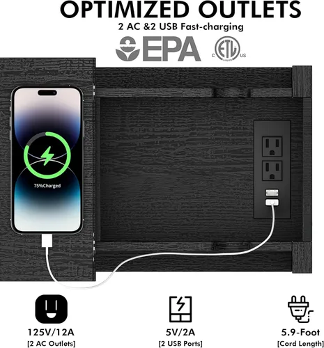 Miniatura 5 de Awescuti - Mesa auxiliar estrecha con estación de carga - Juego de mesas de pie de granja delgadas, set de 2, con puertos USB y tomas de corriente