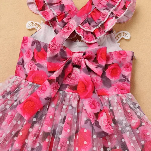 Miniatura 4 de IDOPIP Baby Girls Floral Tutu Dress Summer Mesh Lace Sleeveless Backless Princess Birthday Party Dresses with Headband Outfit