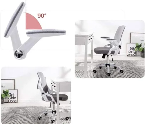 Miniatura 3 de Silla de oficina de malla con respaldo medio, silla ergonómica de malla giratoria para computadora, brazos abatibles con soporte lumbar, altura La