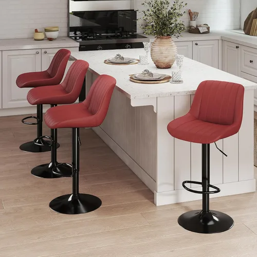 Miniatura 32 de Youhauchair - Juego de 1 taburete de bar, taburetes giratorios de altura de mostrador con respaldo, sillas de bar ajustables de piel sintética