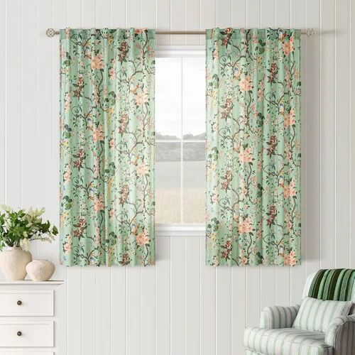 Miniatura 50 de Cortinas de lino florales azules y amarillas, estilo vintage, bohemio, de 63 pulgadas, 2 paneles con pestaña trasera para sala de estar
