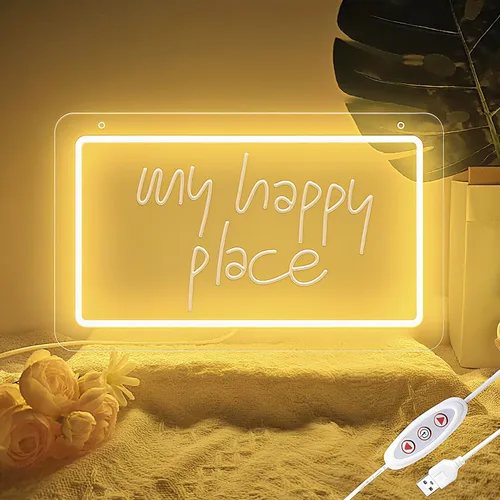 Miniatura 9 de Letrero de neón LED de feliz cumpleaños de 11.8 x 8.3 pulgadas, luz de neón regulable blanca cálida, decoración de pared alimentada por USB