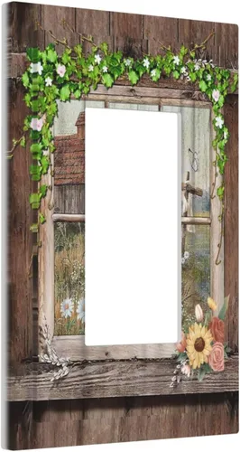 Miniatura 157 de Placa Cubierta de Interruptor de Luz de Palanca Individual con Diseño de Flor Botánica en Tablero de Madera Rústico Estilo Granja - Placa de Pared