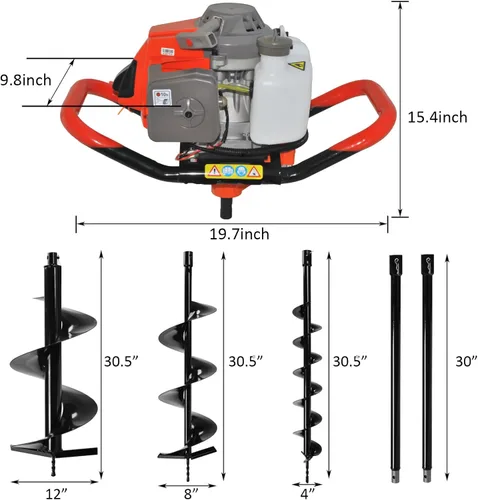 Miniatura 2 de Excavadora de agujeros para postes, 72 CC de 2 tiempos, excavadora de agujeros para poste de poste, excavadora de tierra a gas, 3 brocas de taladro