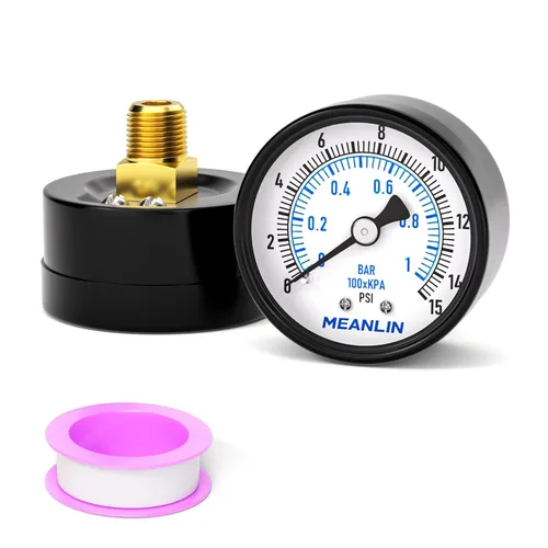 MEANLIN MEASURE Medidor de presión de bomba de pozo de 0-15 psi, 1/4 pulgadas, NPT de 2 pulgadas, esfera de cara para agua, aceite, pozo, bomba de