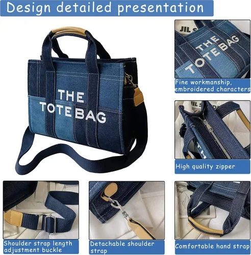 Miniatura 3 de Bolso de mano para mujer, bolso de mano con cremallera, lona, piel sintética, bolso cruzado de mezclilla, bolso de hombro para oficina, viajes