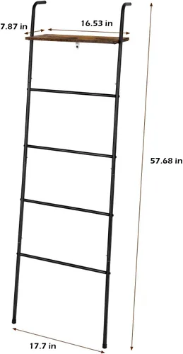 Miniatura 2 de Soporte de Escalera para Mantas para Sala de Estar Estilo Granja, Soporte Decorativo de Escalera con Estante de Almacenamiento, Perchero de Pared