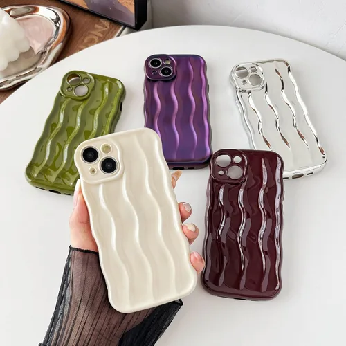 Miniatura 2 de Caseative Funda para iPhone 14, patrón de ondulación de agua, marco de onda rizada, funda suave para teléfono (verde)
