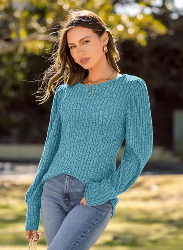 Miniatura 4 de MIHOLL Blusas elegantes y casuales de manga larga abombadas para mujer