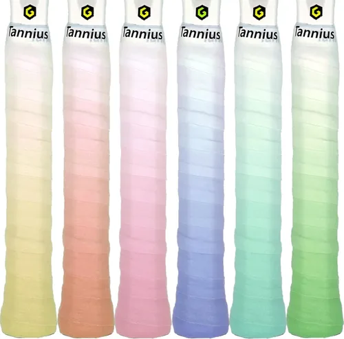 Tacky - Cinta de agarre para raqueta de tenis, paquete de 6 agarres de tenis, cinta absorbente y mejorada para raqueta de tenis (color degradado)
