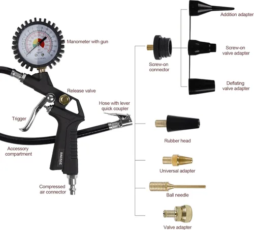 Miniatura 2 de Hausse Kit de accesorios para compresor de aire de servicio pesado, pistola sopladora de aire y accesorios de manguera de aire, kit de herramientas