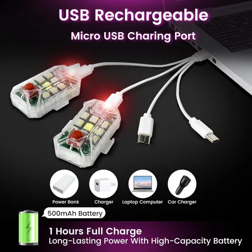 Miniatura 5 de 4 luces estroboscópicas LED inalámbricas mejoradas con control remoto, luces de advertencia de emergencia recargables por USB, luces LED