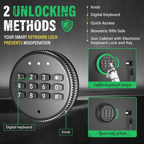Miniatura 4 de Pataku Caja fuerte para armas 14-16 para rifles y pistolas, cerradura digital con teclado en pistola grande segura para rifles y escopetas, gabinete