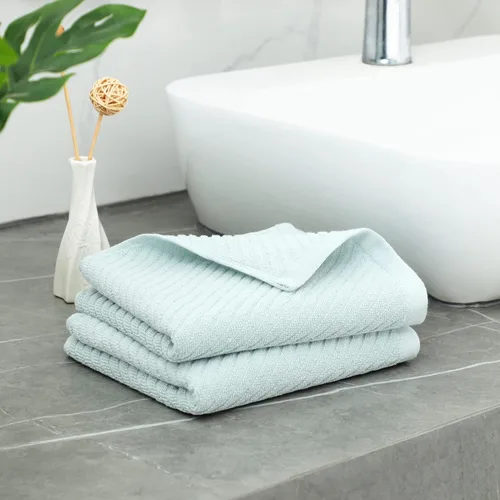 Miniatura 6 de PiccoCasa Juego de 2 toallas de mano acanaladas azules para baño, 13.4 x 29.1 in, 100% algodón, suaves, absorbentes, suaves al tacto, de secado