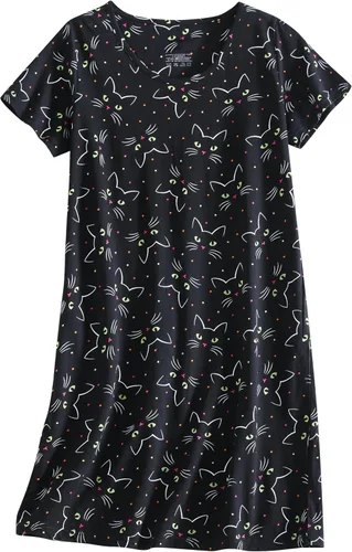 Miniatura 2 de Inadays Camisón de algodón para mujer, ropa de dormir de manga corta, camisón casual con estampado, pijama holgado y cómodo